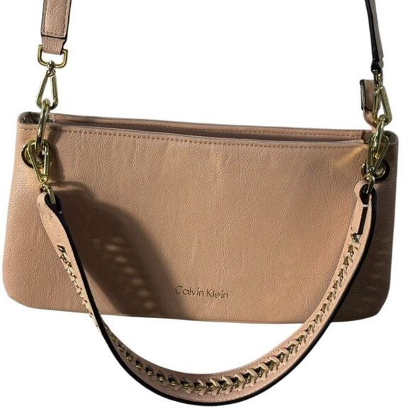 Calvin Klein Blush Pink Leather Crossbody Bag With Gold Chain Strap & Adjustable - Picture 2 of 12